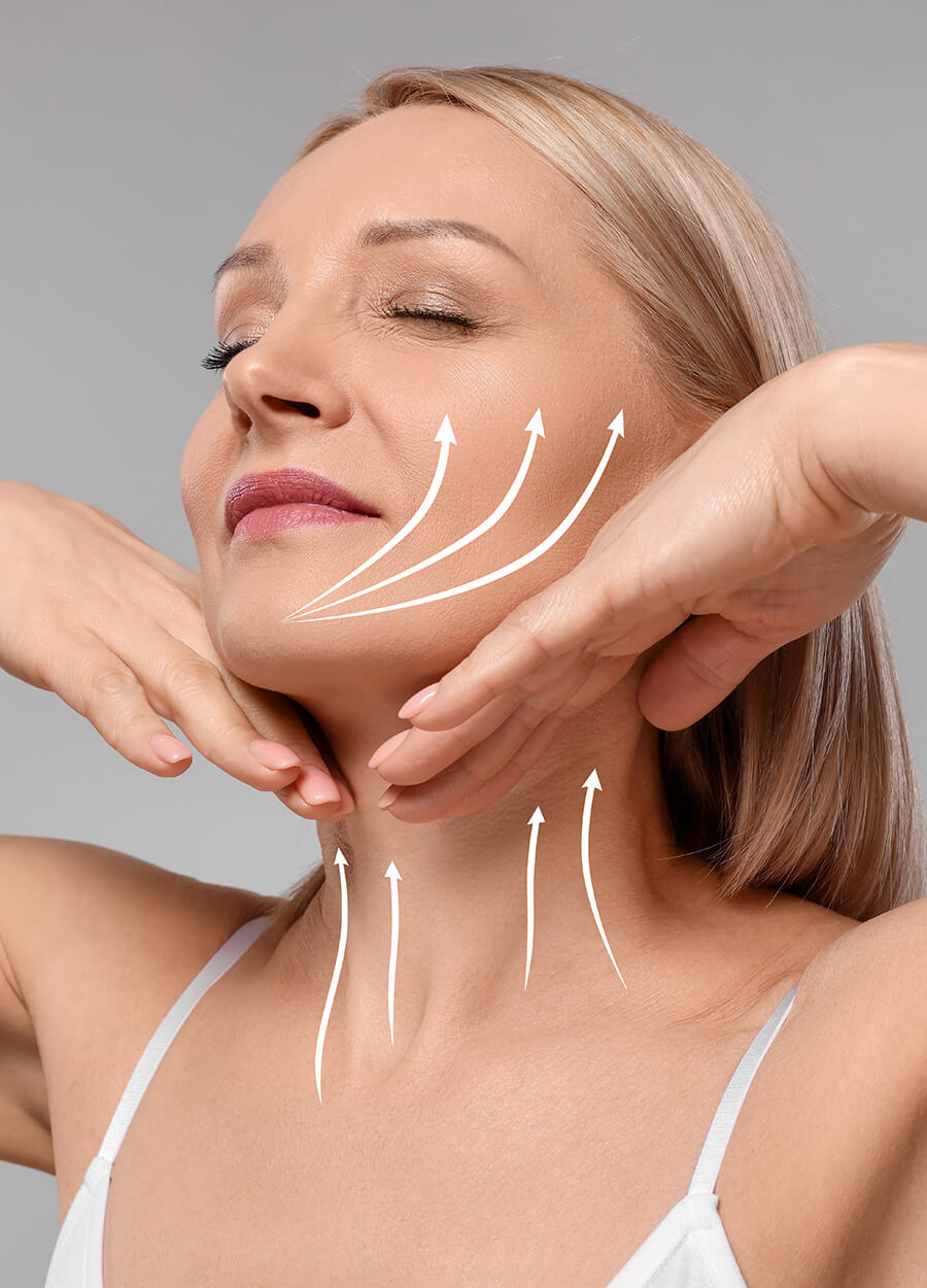 A woman with her hands under her neck